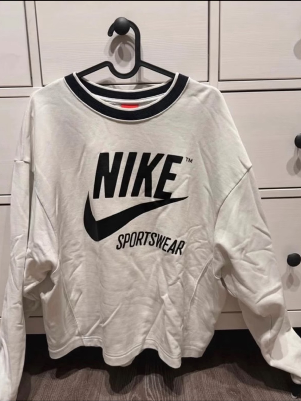 Nike White Crewneck Sweatshirt with Black Logo